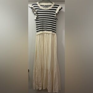 Navy and Cream Striped Twofer Dress